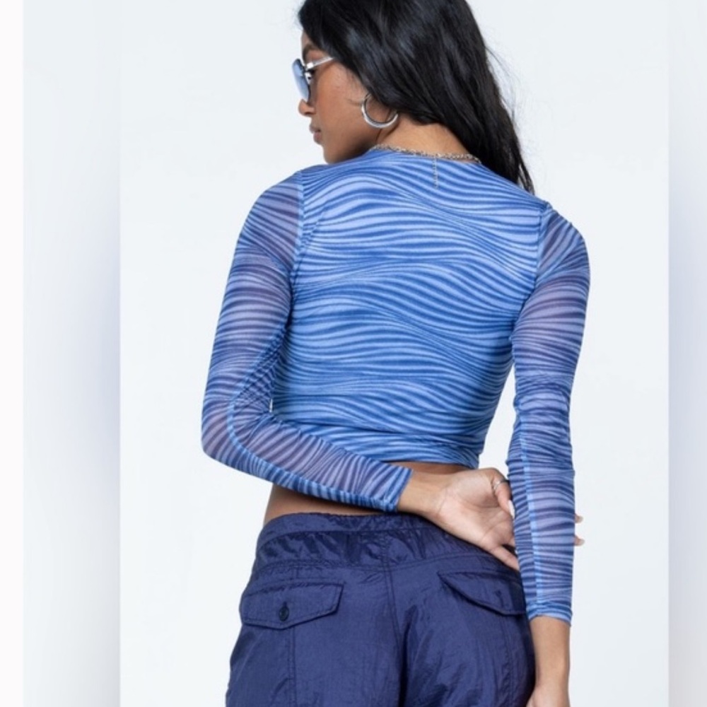 Princess Polly Blue Mesh Long Sleeve Top - Picture 6 of 6